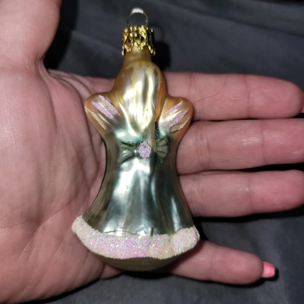 Vintage Hand Blown Glass Christmas Ornament Cherub Angel Green German